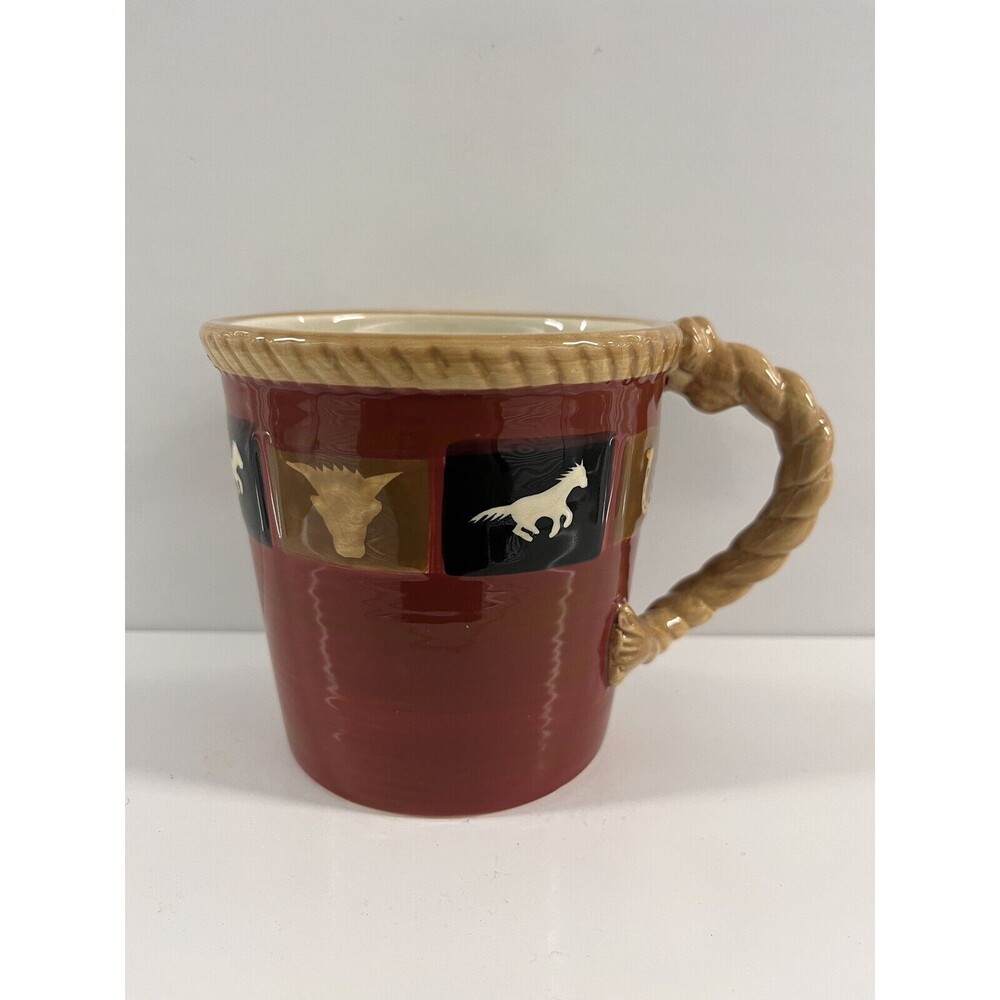 SONOMA HAPPY TRAILS WESTERN DESIGN HORSES CATTLE BROWN CERAMIC COFFEE / MUG